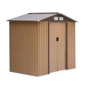 Liten Redskapsbod i Metall, Kompakt Trädgårdsskjul med Skjutdörrar, Praktisk Förvaring för Små Utrymmen, Gul, 213 x 130 x 185 cm