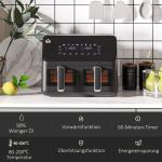 Air Fryer med 2 x 4 L Frityrkorgar, 8 Program, Ljus och Timer, Svart, 38,5 x 38 x 30,5 cm