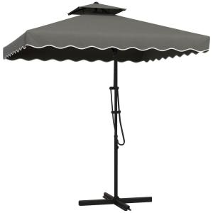 Parasoll Balkongparaply Mörkgrå av Metall och Polyester för Uteplats Fribärande med Dubbeltak och Korsfot Volanger 243 x 243 cm