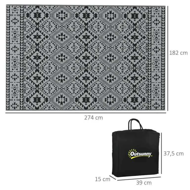 Balkongmatta Utomhusmatta Svart och Grå 182 x 274 cm