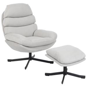 Fåtölj med Fotpall Gräddvit Chenille och Metall för Vardagsrum Relaxfåtölj med Högt Ryggstöd och Mjuk Sits Modern 78x93x100 cm