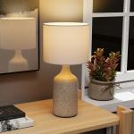 Bordslampa Keramik Sandbrun och Vit Tyg för Sovrum Sänglampa med Textilskärm och Stabil Fot Elegant Inredning och Mjukt Ljus 45 cm