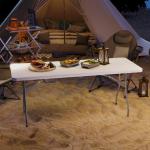 Trädgårdsbord Campingbord Fällbart Vit av Plast och Metall för Trädgård och Balkong Väderbeständigt Buffébord 180 x 74 cm