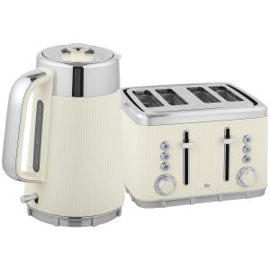 Frukostset Vattenkokare och Brödrost Retro Gräddvit Rostfritt Stål för Kök Snabbkokning och 7 Rostningslägen 1,7 Liter 2200W