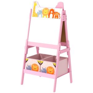 Staffli Rittavla Rosa av Trä för Barn 3-8 År 2-i-1 Dubbelsidig Tavla med Whiteboard och Förvaring