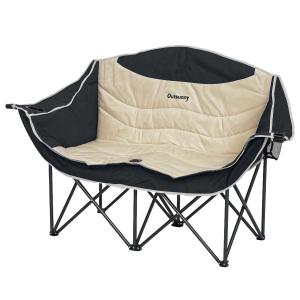 Campingstol 2-sits och Hopfällbar Fåtölj med Mugghållare samt Transportväska Hållbar och Stabil Khaki Polyester och Metall upp till 250 kg