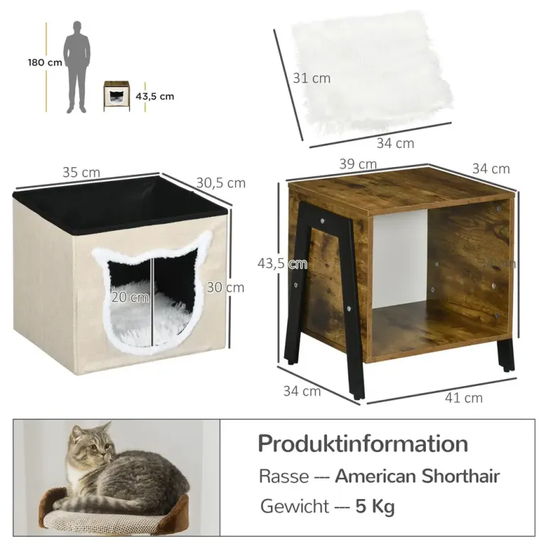 Kattgrotta Kattbädd Rustik Brun av Stål och Linne