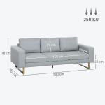 3-sits Soffa med Massiv Träram och Metallben, Ljusgrå