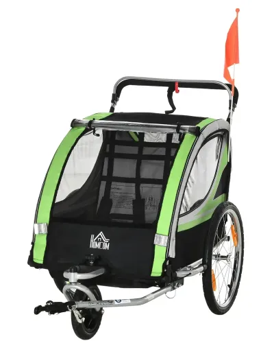 2-i-1 Cykelvagn för 2 Barn Push-Along Funktion Regnskydd