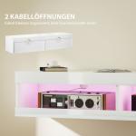 Hängande TV-skåp med RGB LED-belysning i 16 Färger, TV-bänk för 55-60 tums TV, Högblank Vit, 140x40x30 cm