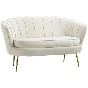 Soffa Loveseat Kräm av Sammet och Trä för Vardagsrum och Sovrum 2-Sits Stoppad Soffa med Armstöd upp till 150 kg 130 x 77 x 77 cm