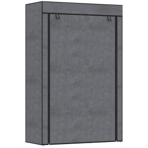 Garderob Tygskåp med Klädstång Mörkgrå av Fleecelook och Metall för Sovrum och Hall Hopfällbart Skåp med 6 Fack 103 x 43 x 162,5 cm