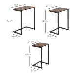 Häckbord, Sidobord, Set om 3, Industriell Design, Stålstomme, Brun + Svart, 45 x 30 x 60 cm