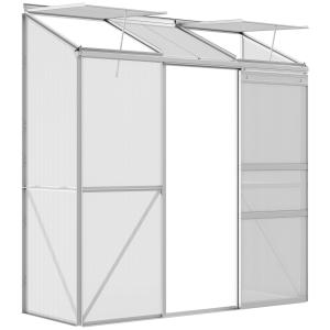 Väggväxthus med Skjutdörr och Takfönster för Trädgård Hållbar och Stabil Silver Polykarbonat och Aluminium 192 x 68 x 196 cm