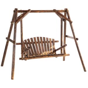 Hammock i Massivt Trä 2-Sits, Klassisk Trädgårdsgunga med Tak, Robust Hängsoffa för Uteplatsen, Natur, 187 x 137 x 170 cm