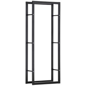 Vedställ i Metall, Smal Vedförvaring för Inomhusbruk, Stilren Hållare för Kaminen, Svart, 60 x 25 x 150 cm, 100 kg