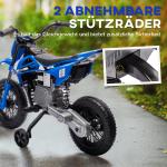 Elmotorcykel Barnmotorcykel Blå av Plast och Metall för Barn 3-6 År 12V Fordon med Musik och Träningshjul 30 kg