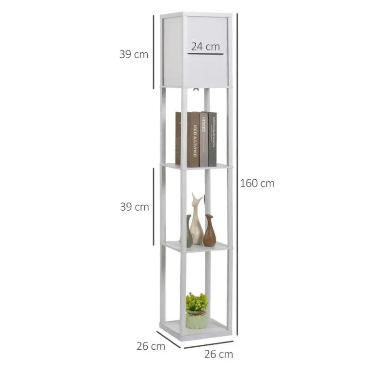 Golvlampa med Hyllor Trä (utan Glödlampa) 26x26x160cm
