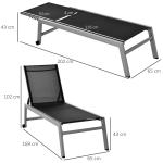 Avkopplingssänd Solstol 5 Stegs Justerbart Ryggstöd Aluminium för Trädgård och Terrass Svart 169 X 65 X 102 Cm