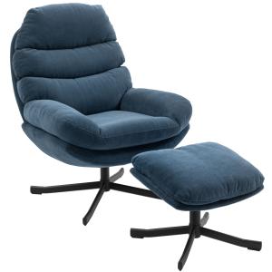 Fåtölj med Fotpall Blå Chenille och Metall för Vardagsrum Relaxfåtölj med Högt Ryggstöd och Mjuk Sits Modern 78x93x100 cm