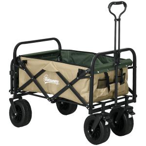 Handkärra Lastvagn Khaki av Oxford Material och Stål för Strand och Trädgård Hopfällbar Vagn med Handtag 100 kg