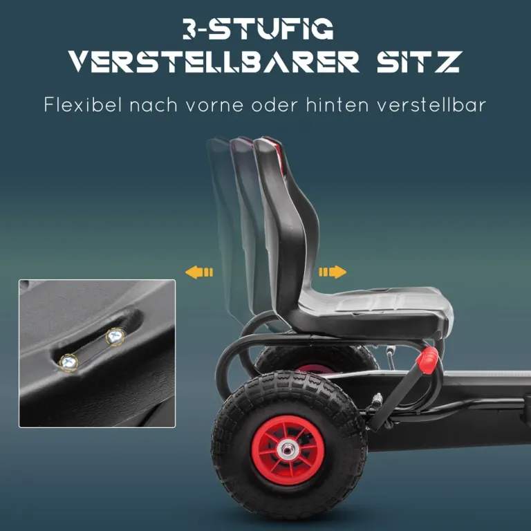 Trampbil Gokart Röd Svart av Metall och Plast för Barn 5-12