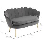 2-Sitsig Soffa i Sammet, Rymlig Loungesoffa med Mjuka Kuddar, Elegant Tygsoffa för Vardagsrum, Grå, 133 x 63 x 75 cm
