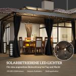 Lusthus Trädgårdspaviljong med Dubbeltak Mörkgrå av Metall för Trädgård och Terrass Vintertätt Solskydd med LED 4 x 3 m