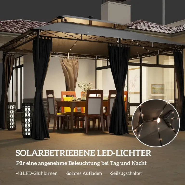 Lusthus Trädgårdspaviljong med Dubbeltak Mörkgrå 4 x 3 m