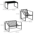 Trädgårdsmöbler Loungeset för 4 Personer Svart Grå av Stål och Polyester för Uteplats Set med Soffa Fåtöljer och Bord