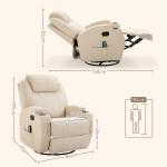 Elektrisk Massagestol med Liggfunktion, Bekväm Relaxfåtölj med 5 Massagelägen, Stilren TV-Stol i Konstläder, Krämvit, 84 x 92 x 109 cm