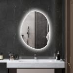 Badrumsspegel Väggspegel med Belysning Silver av Glas för Badrum Asymmetrisk LED Spegel med Anti-Dim och Minne 70 x 50 cm