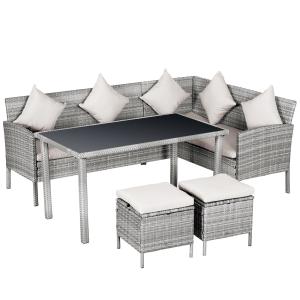 Trädgårdsmöbelset Rotting med Fotpall Metall Väderbeständig för Terrassen Grå 134 X 60 X 75 Cm