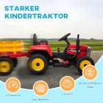 Eltraktor Åkfordon Röd av Plast och Metall för Barn med Släp och Fjärrkontroll MP3 Funktion Strålkastare Hastighet 3-6 km/h