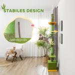 Klösträd Takhög Grön av Sisal och Plysch för Katter Skrapstolpe med Kattgrotta och Spetsskydd 230-275 cm