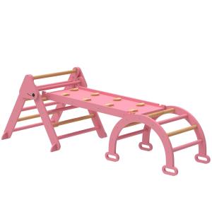 Klätterställning Inomhus Rosa Trä för Barnrum 7 i 1 Leksak med Klätterbåge och Rutschkana Hopfällbar Aktivitetsleksak för Motorik och Balans Lek