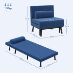 Sovstol Bäddfåtölj Mörkblå av Tyg med Linnelook och Metall för Gäster Hopfällbar Säng med Ryggkudde 75 x 70 x 75 cm