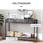 Smalt Konsolbord 2 Lådor Elegant Sidobord med Hylla för Hall och Vardagsrum Stabil Stålram Grå 120 X 30 X 81,5 Cm