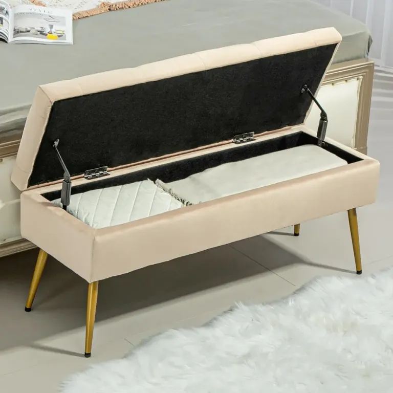 Sittbänk med Förvaring i Sammet Beige 100 cm