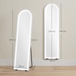 Helkroppsspegel LED Vit Glas för Sovrum Bågformad Golvspegel med Dimbar Belysning och 3 Färger 150x40 cm