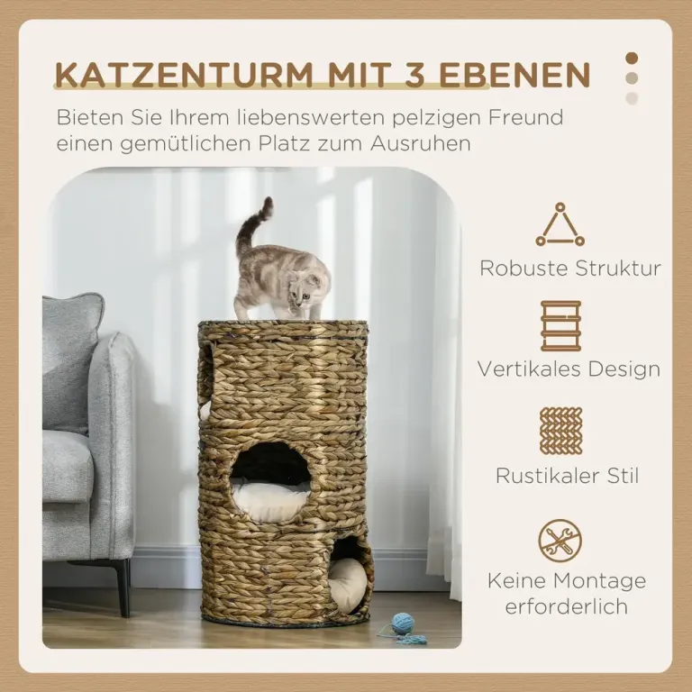 Klöstunna 73 cm med Tre Kattgrottor, Mörkbrun