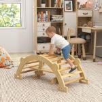 Klätterbåge Trä Inomhus Natur Trä för Barn 2 till 4 År Montessori Leksak 2 i 1 som Kan Vändas till Gungbräda Främjar Balans och Koordination 110 cm