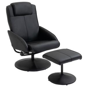 Vilstol med Fotpall, Konstläderfodral, Liggande, Ergonomisk Design, Svart
