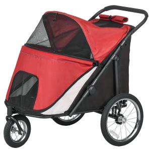 Hundvagn Dog Buggy, Hopfällbar med Liggdyna och Stålram, Röd/Svart