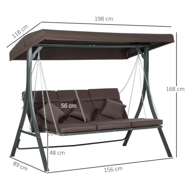 Hammock för Trädgård 3-Sits med Soltak, Brun och Svart