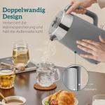 Frukostset Vattenkokare och Brödrost Retro Grå Rostfritt Stål för Kök Snabbkokning och 7 Rostningslägen 1,7 Liter 2200W