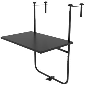 Balkongbord Hängbord Svart av Metall för Balkong och Terrass Fällbart och 3-Vägs Höjdjusterbart upp till 15 kg 62 x 60 cm