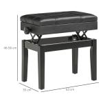 Pianobänk Pianopall Svart av Trä och Läder för Musikrum Höjdjusterbar med Förvaringsutrymme Bekväm Sittdyna 63 x 35 x 46-56 cm