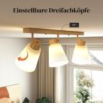 Taklampa Spotlight 3 Lampor Naturfärgad Trä och Metall för Vardagsrum Justerbara Huvuden 90 grader E27 Sockel Modern Design 40W