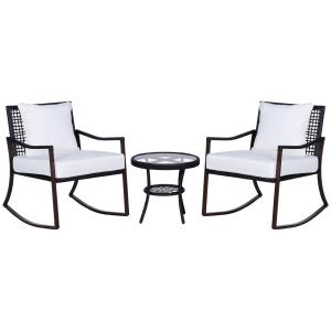 Gungstolsset 2 Personer Bord och Dynor Konstrotting Modern Design för Avkoppling på Veranda Brun Vit